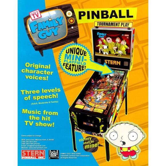 Family Guy Pinball FLYER Original Vintage Promo Artwork 2007 Cartoon Humor - Picture 1 of 2